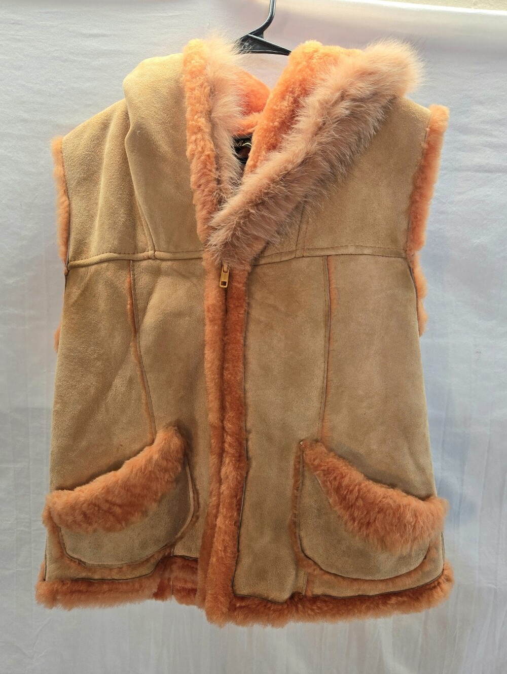 Vintage Mitchie’s Women's Size Medium Fox Fur Collar Shearling Vest